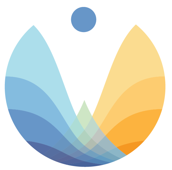 We Count logo: the right tail of a blue bell curve graph overlaps the left tail of a yellow one within a circle frame. there is a peak at the centre of the overlap. A blue dot is centred within the top of the circle frame.